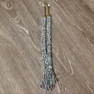 Anthropologie Mint White & Gold Fringe Necklace